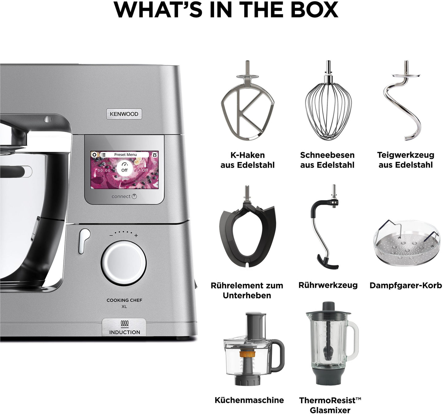 KENWOOD Küchenmaschine mit Kochfunktion Cooking Chef XL KCL95.424SI mit integrierter Waage und umfangreichem Zubehör