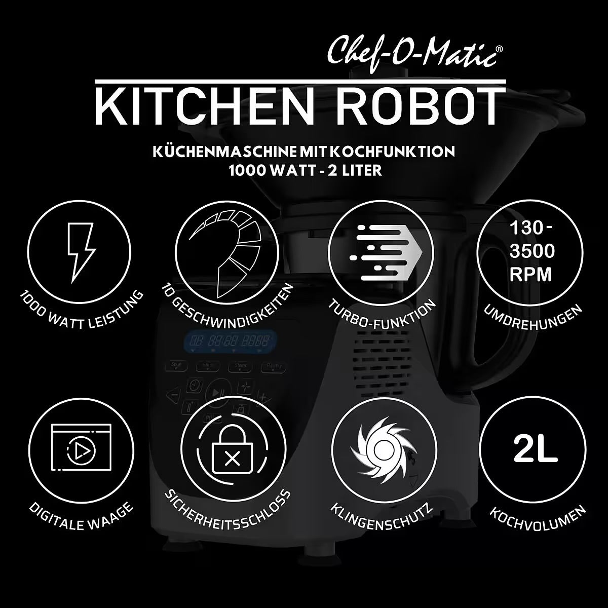 Küchenmaschine mit Kochfunktion
mit Dampfgaraufsatz, digitale Waage