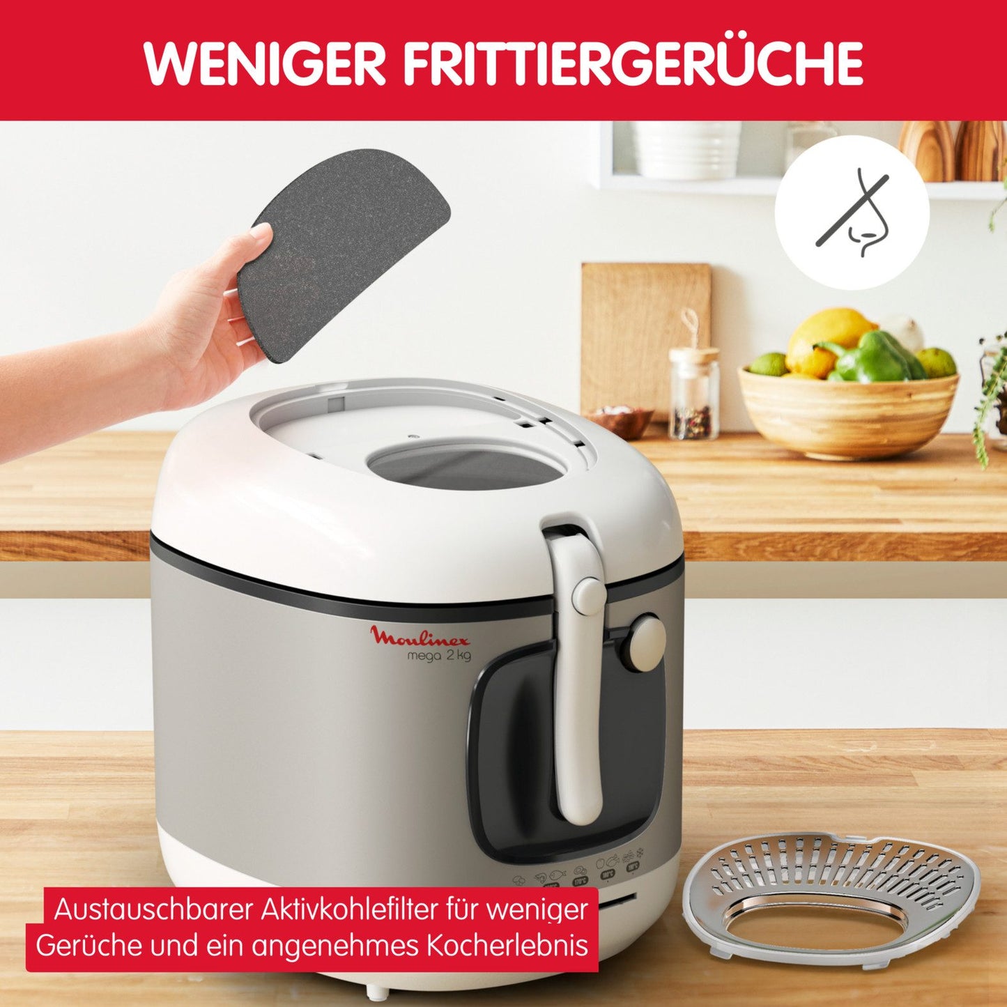 MOULINEX Fritteusen Mega, Kapazität 2 kg, für bis zu 8 Personen, Anti-Geruchs-Filter