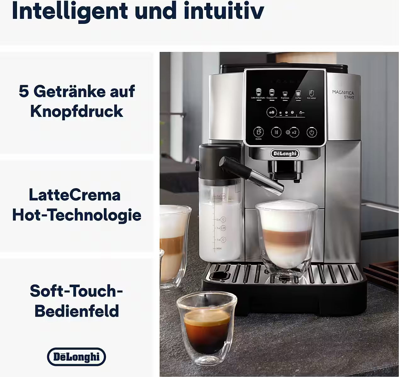 DE'LONGHI
Kaffeevollautomat Magnifica Start Milk ECAM220.80.SB - 5 Rezepte, perfekter Milchschaum