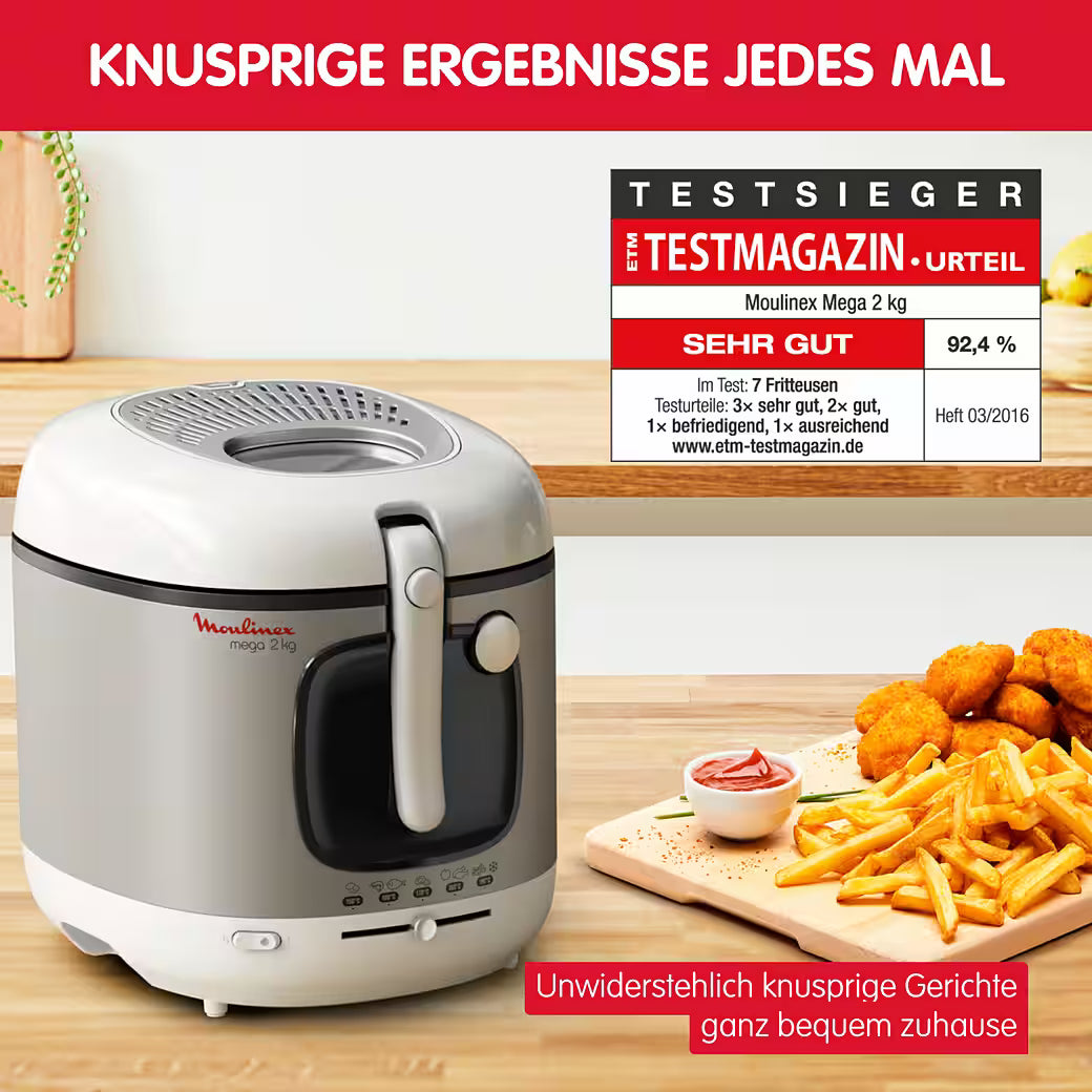 MOULINEX Fritteusen Mega, Kapazität 2 kg, für bis zu 8 Personen, Anti-Geruchs-Filter