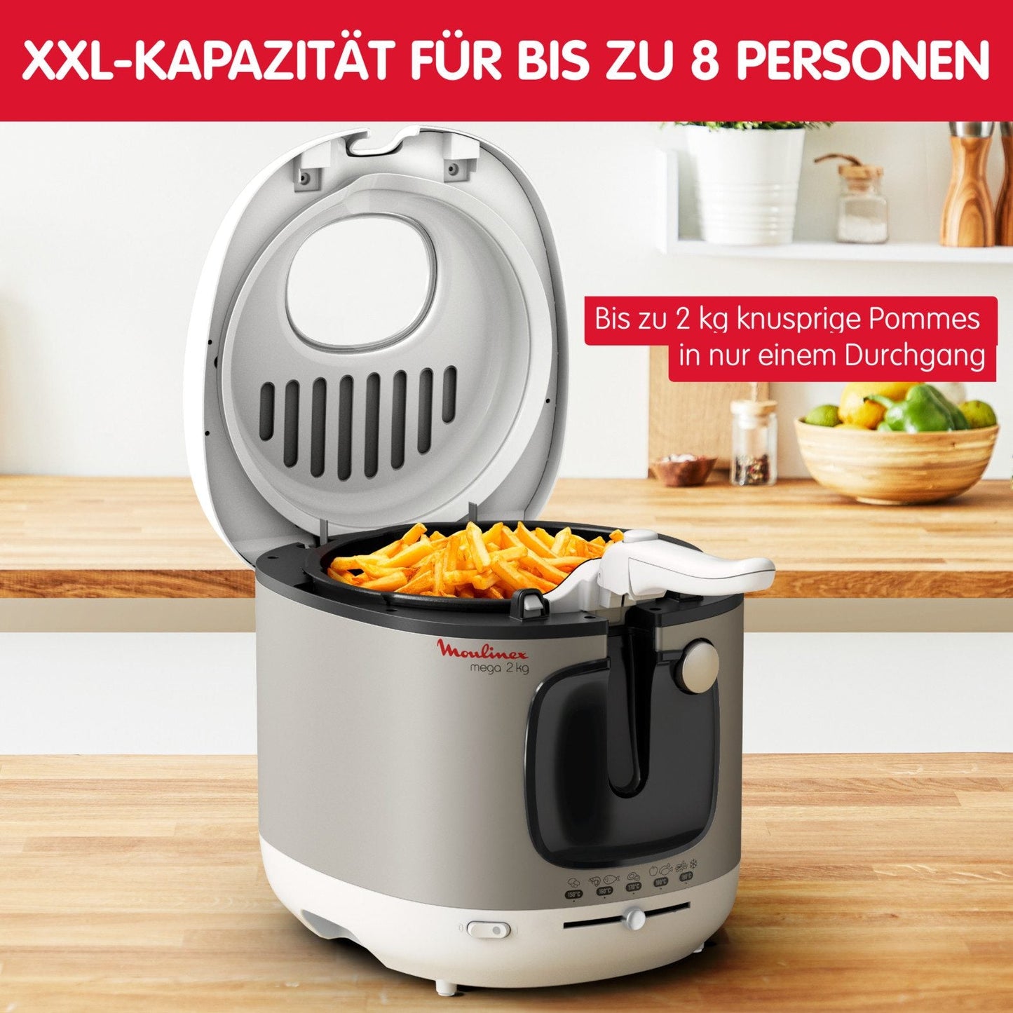 MOULINEX Fritteusen Mega, Kapazität 2 kg, für bis zu 8 Personen, Anti-Geruchs-Filter