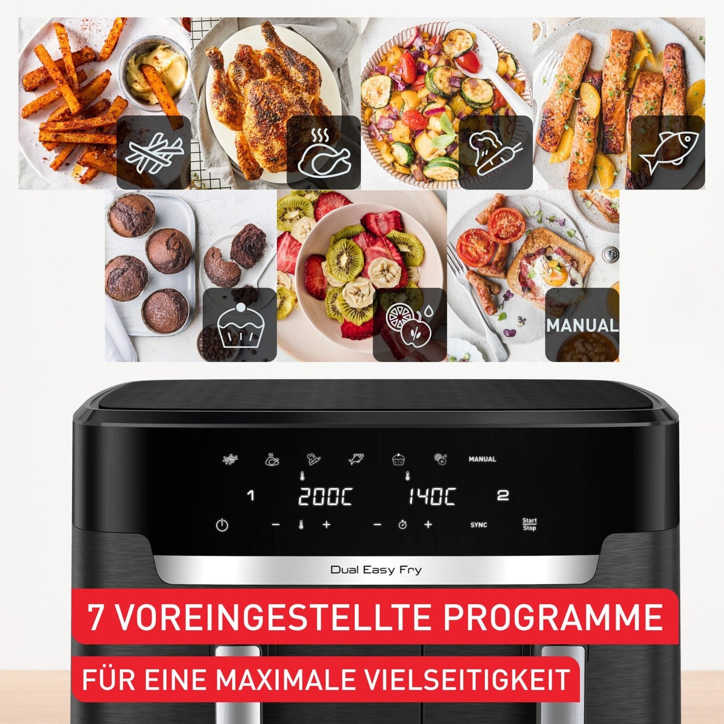 TEFAL Heißluftfritteuse Dual Easy Fry XXL, 2 Schubladen, 6,5l + 4,5l, 7 Programme, MyTefal App