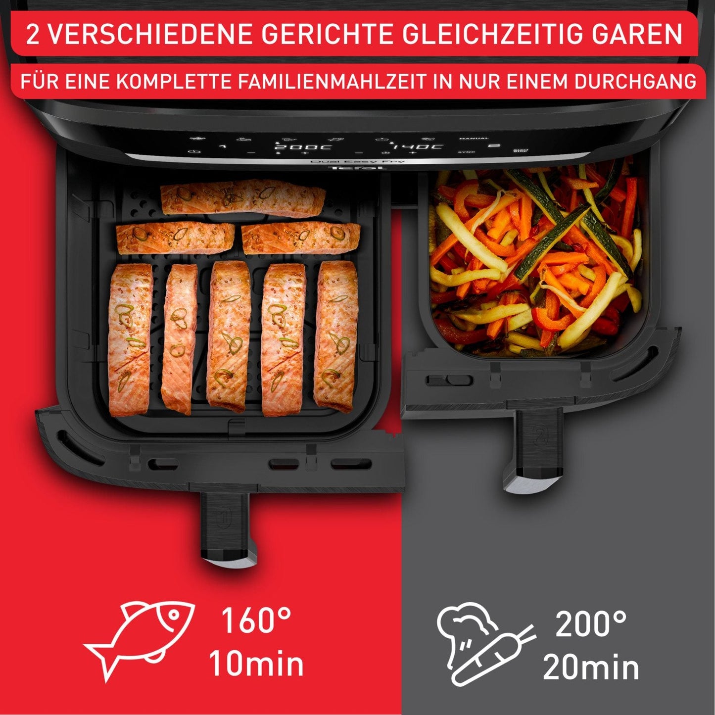 TEFAL Heißluftfritteuse Dual Easy Fry XXL, 2 Schubladen, 6,5l + 4,5l, 7 Programme, MyTefal App