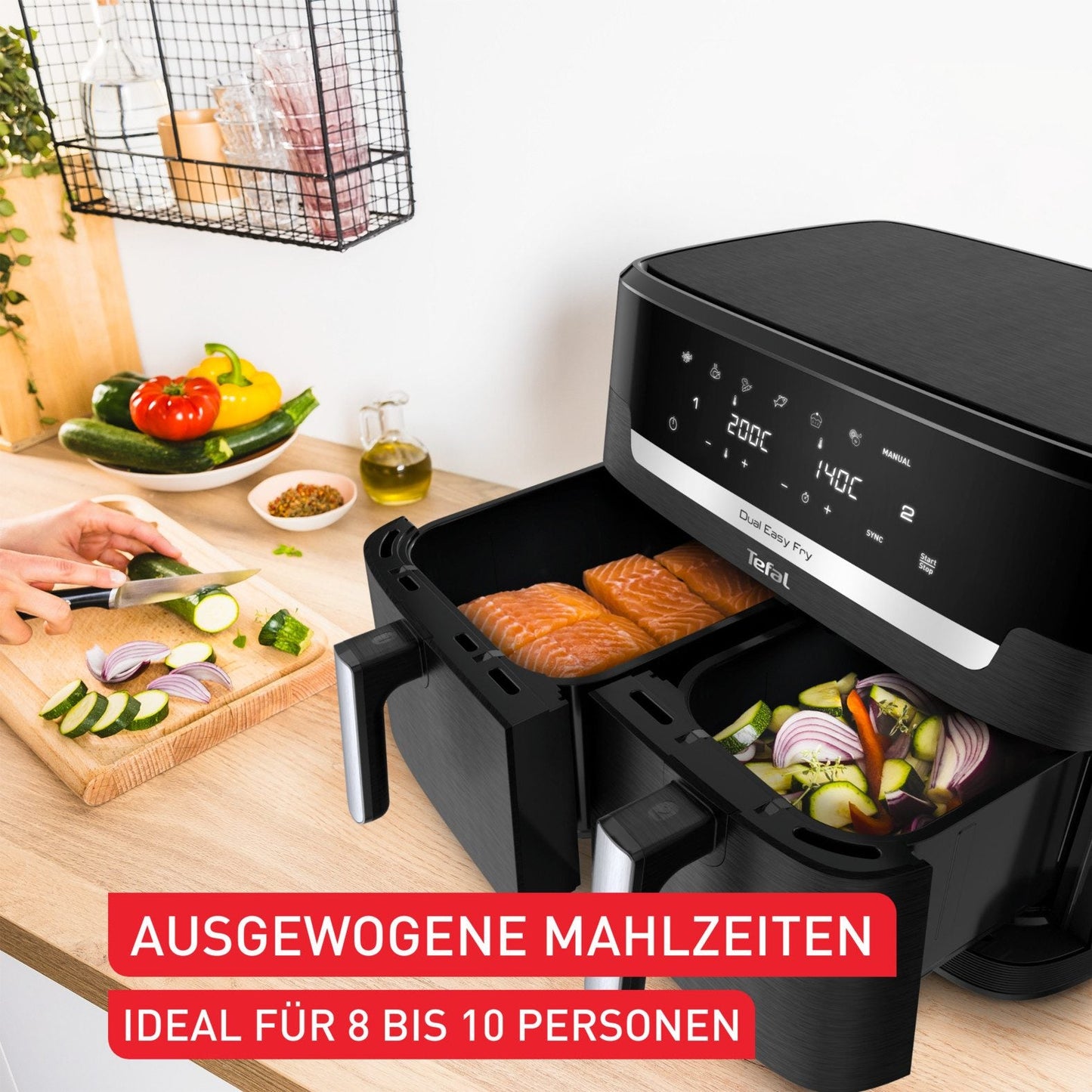 TEFAL Heißluftfritteuse Dual Easy Fry XXL, 2 Schubladen, 6,5l + 4,5l, 7 Programme, MyTefal App