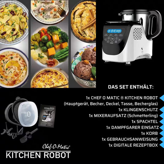 Küchenmaschine mit Kochfunktion
mit Dampfgaraufsatz, digitale Waage