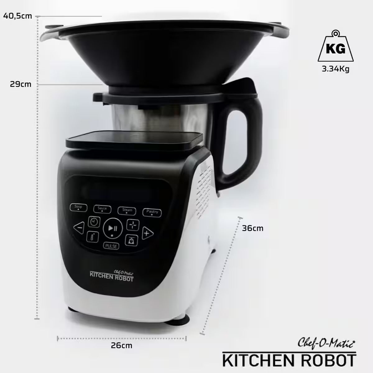 Küchenmaschine mit Kochfunktion
mit Dampfgaraufsatz, digitale Waage