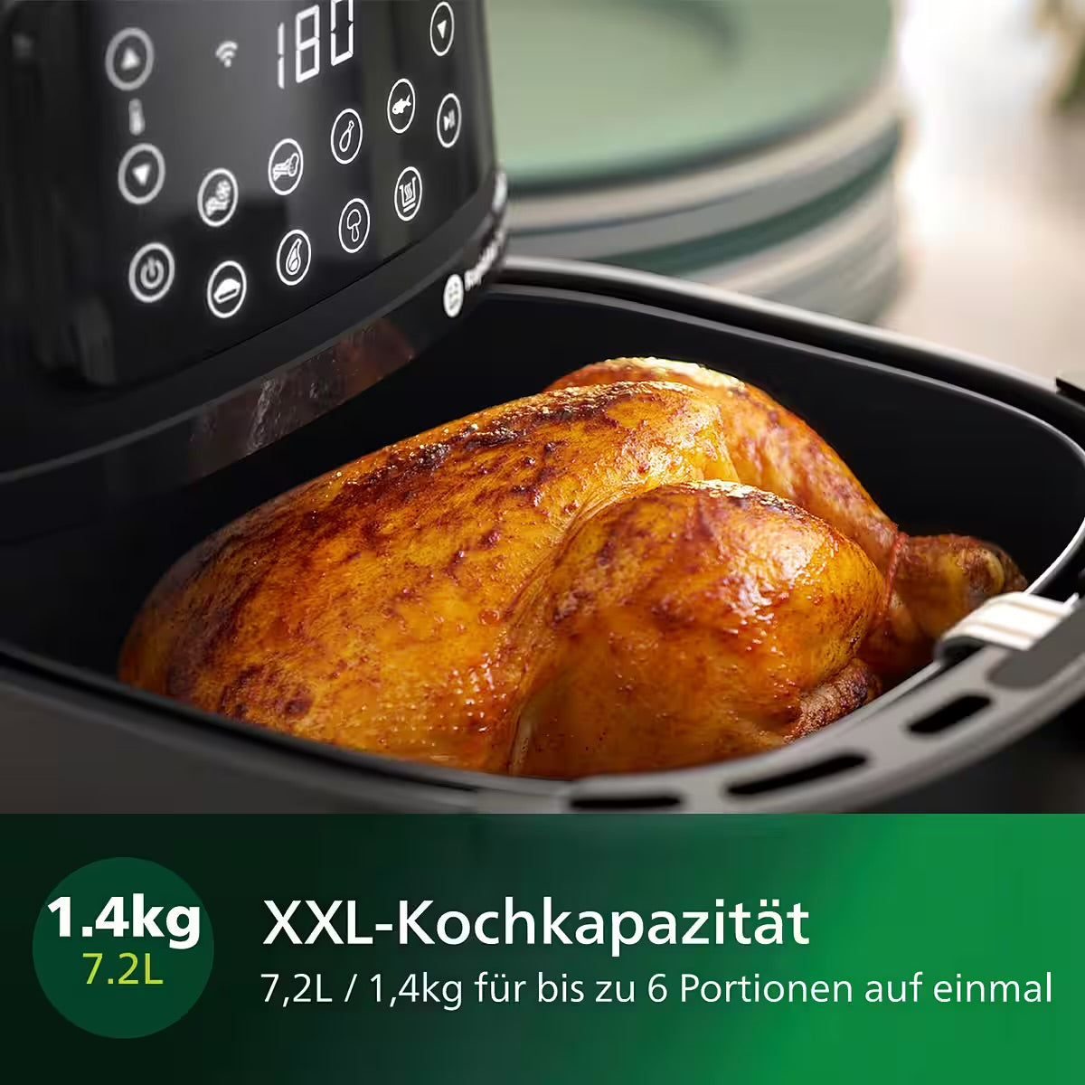 Heißluftfritteuse Airfryer XXL HD9285/96, 7,2 l
mit 7 Voreinstellungen und Warmhaltefunktion, WiFi Konnektivität