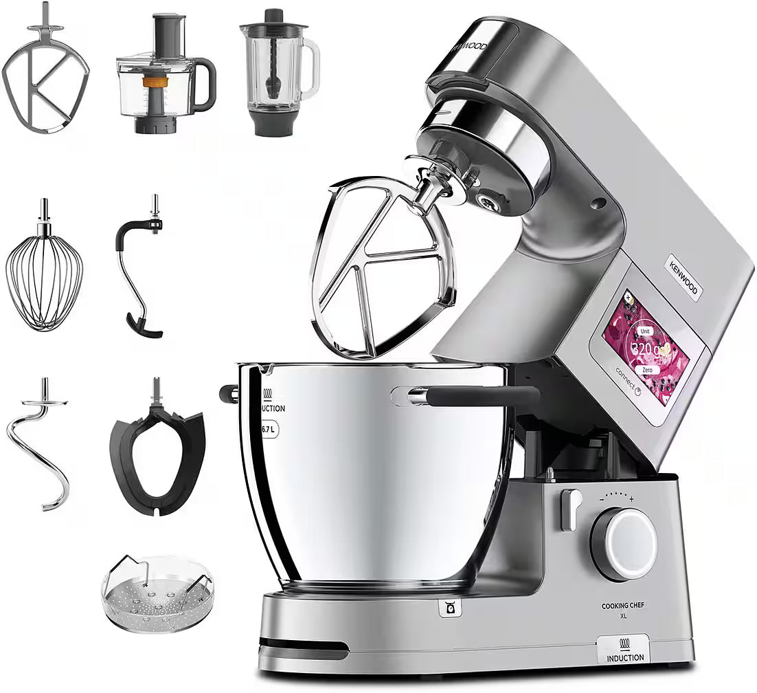 KENWOOD Küchenmaschine mit Kochfunktion Cooking Chef XL KCL95.424SI mit integrierter Waage und umfangreichem Zubehör