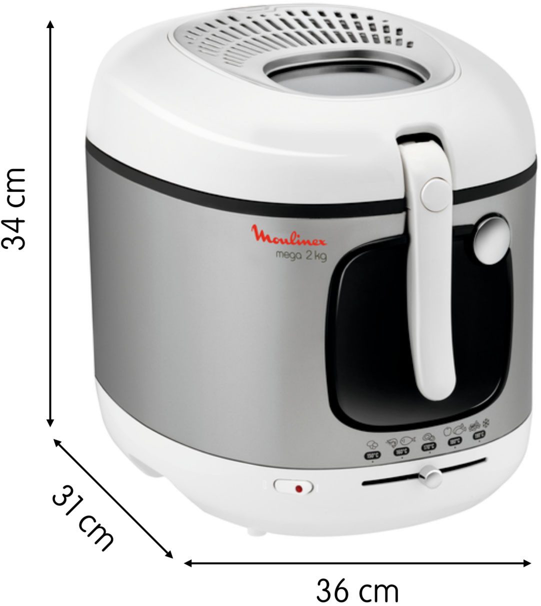 MOULINEX Fritteusen Mega, Kapazität 2 kg, für bis zu 8 Personen, Anti-Geruchs-Filter