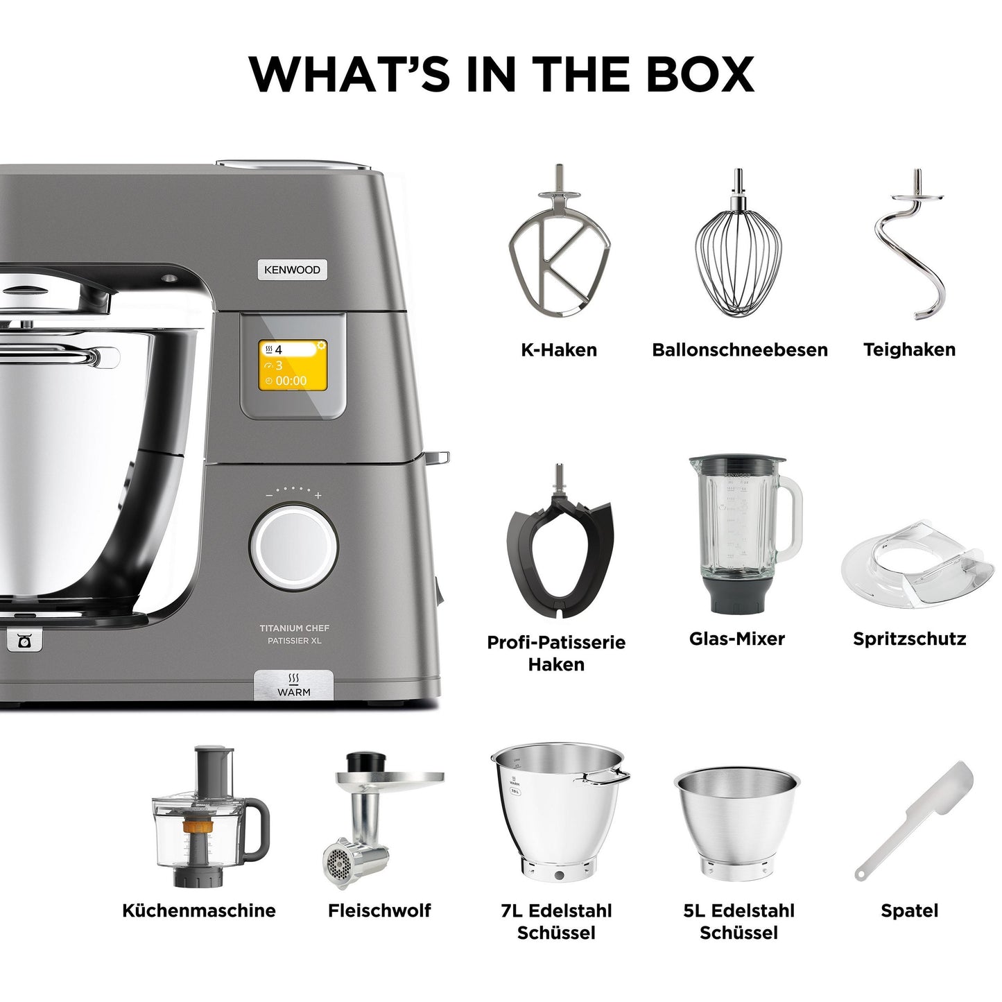 KENWOOD Küchenmaschine Titanium Chef Patissier XL KWL90.594SI Wärmefunktion, zusätzliche 5 l Schüssel, inkl. umfangreiches Zubehör